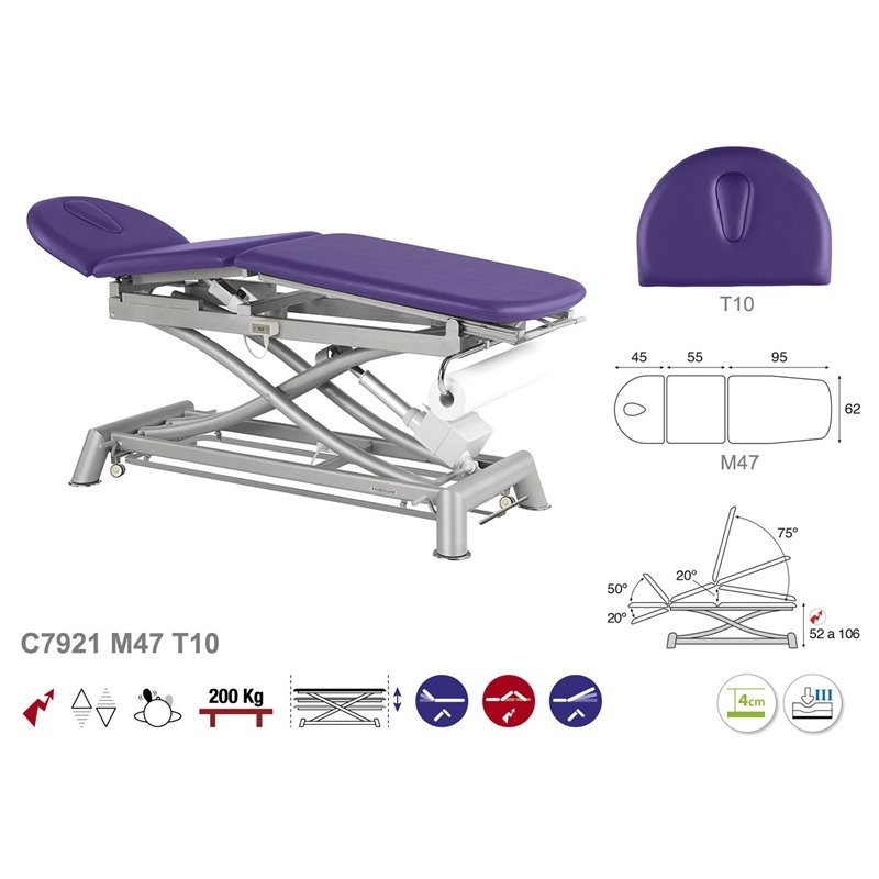 581-C7921 3-section Electric Treatment Table Ecopostural with head section T10