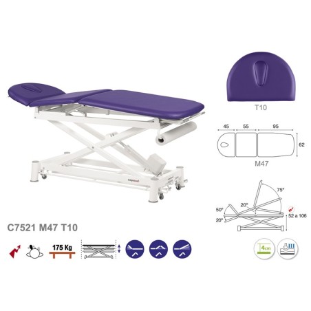 3-Section Treatment Table Electric Ecopostural with head section T10