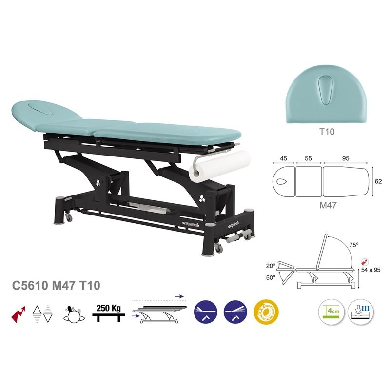 3-delt Elektrisk Behandlingsbriks Ecopostural med hovedsektion T10 (standard)