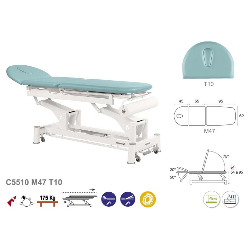 581-C5510 3-delt Elektrisk Behandlingsbriks Ecopostural med hovedsektion T10