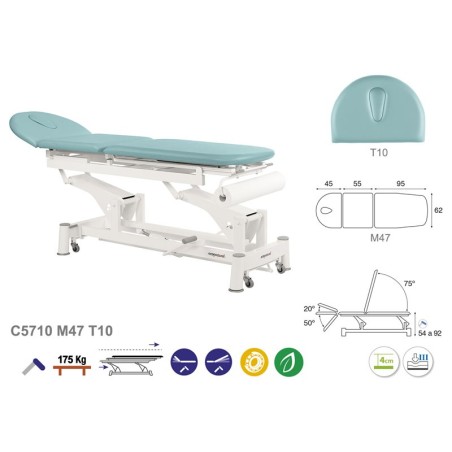 3-Section Treatment Table Hydraulic Ecopostural with head section T10