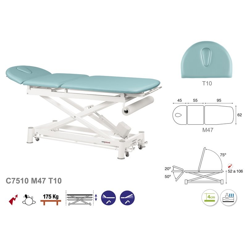 581-C7510 3-section Electric Treatment Table, Ecopostural with head section T10