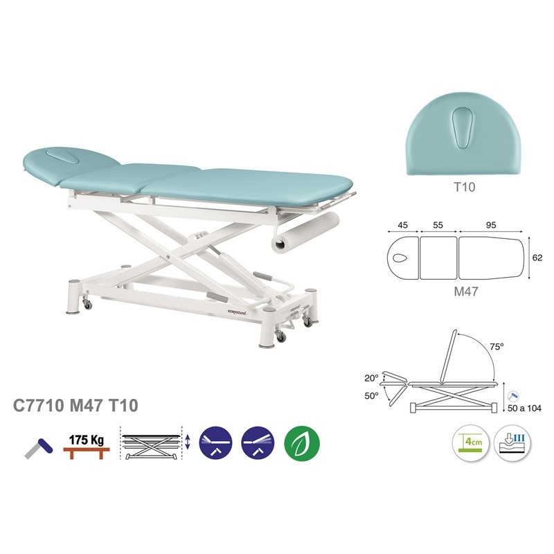 581-C7710 3-section Treatment Table, Hydraulic, Ecopostural with head section T10