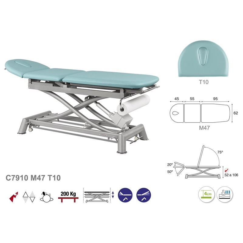 581-C7910 3-delt Elektrisk behandlingsbriks Ecopostural med hovedsektion T10 (Standard)