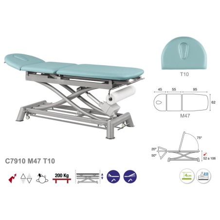 581-C7910 3-section Electric Treatment Table Ecopostural with head section T10